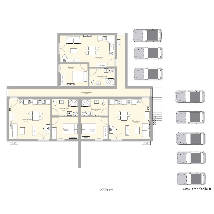 Immeuble 6 T1 plain pied 3. Plan de 24 pièces et 355 m2