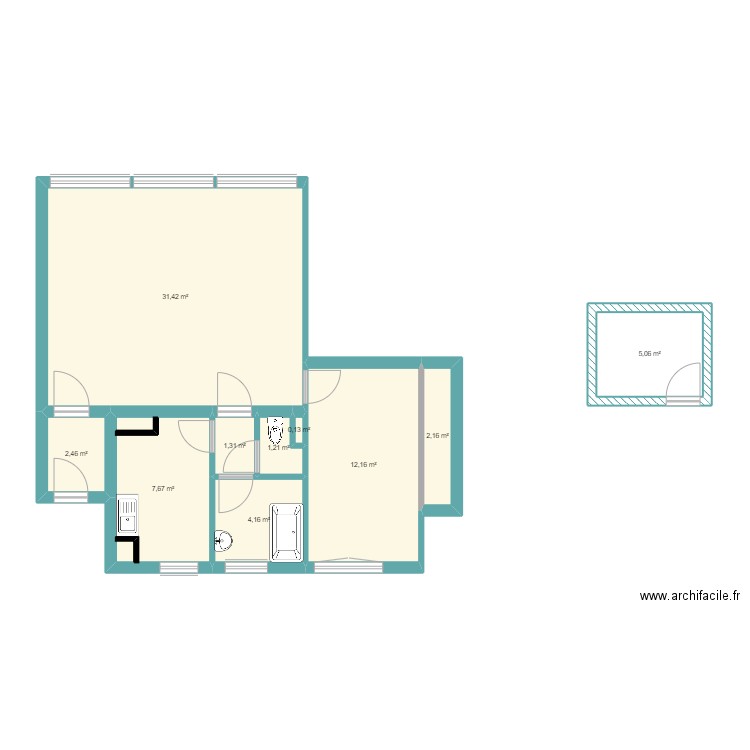 Appartement et cave Guy. Plan de 10 pièces et 68 m2