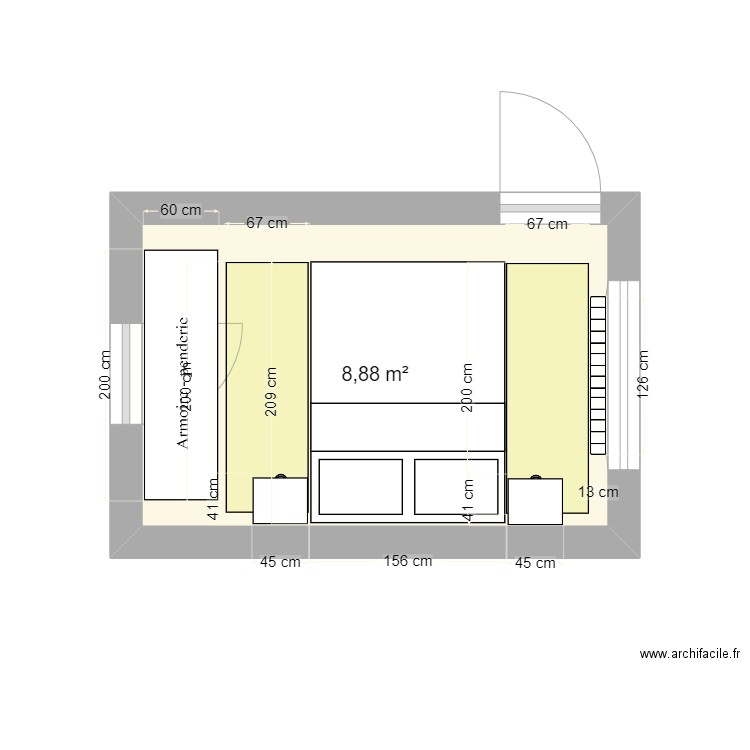 Chambre. Plan de 1 pièce et 9 m2