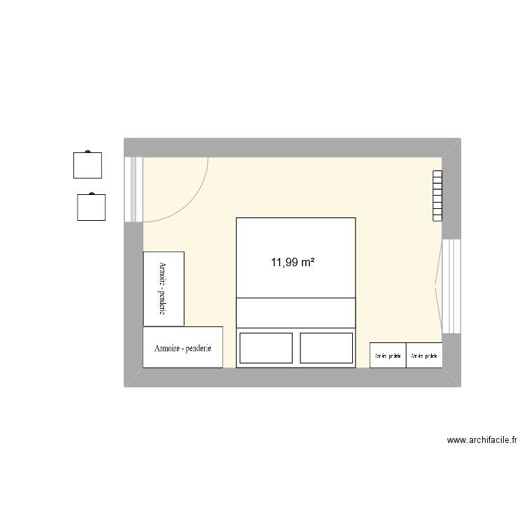 Chambre. Plan de 1 pièce et 12 m2