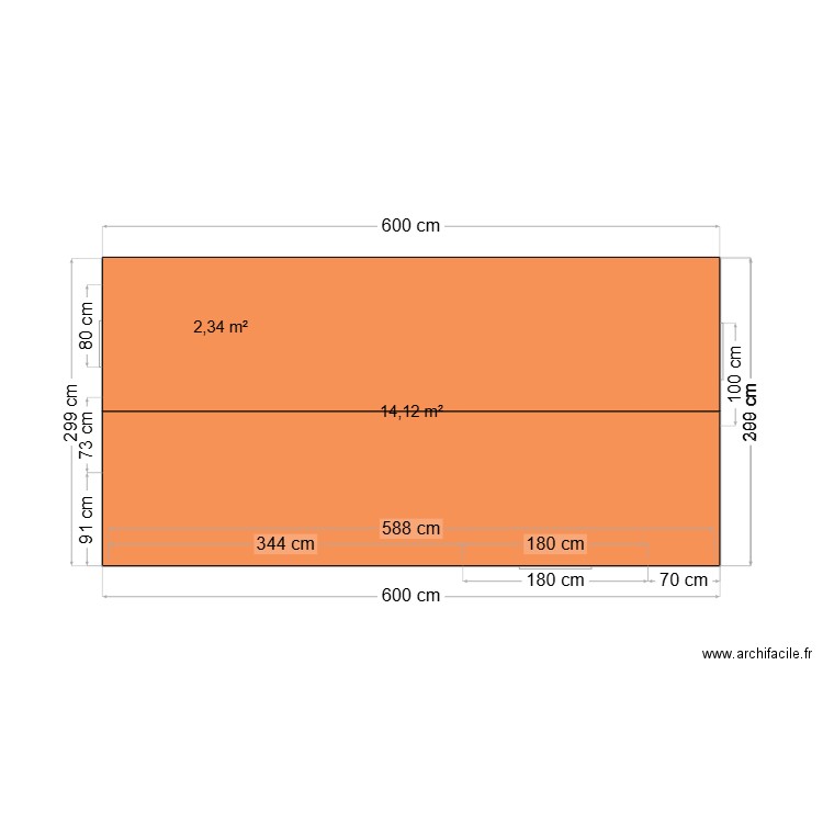 Bungalow 18m2 mod1+toiture. Plan de 2 pièces et 19 m2