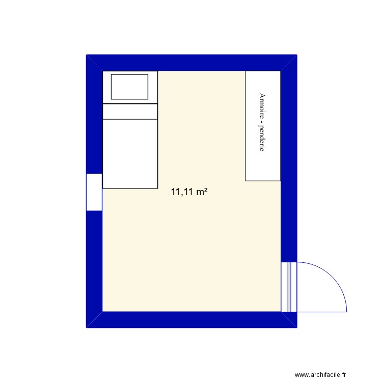 chambre. Plan de 1 pièce et 11 m2