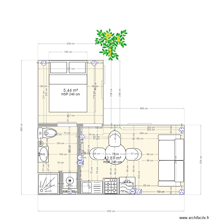 projet. Plan de 2 pièces et 18 m2