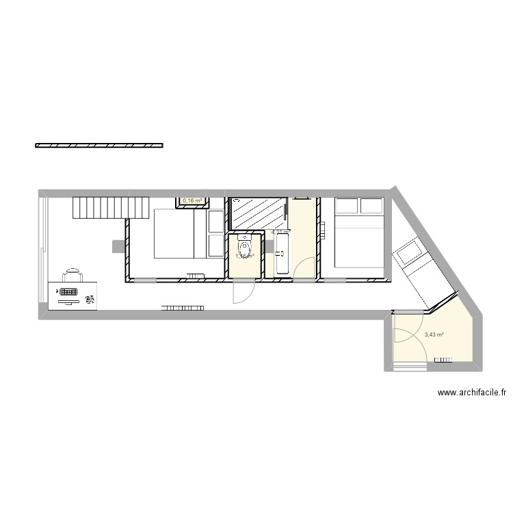 extension basse. Plan de 4 pièces et 9 m2