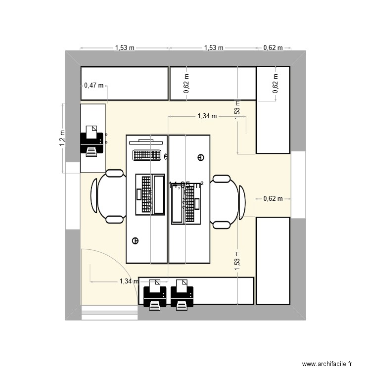 Bureau Bébut. Plan de 1 pièce et 15 m2