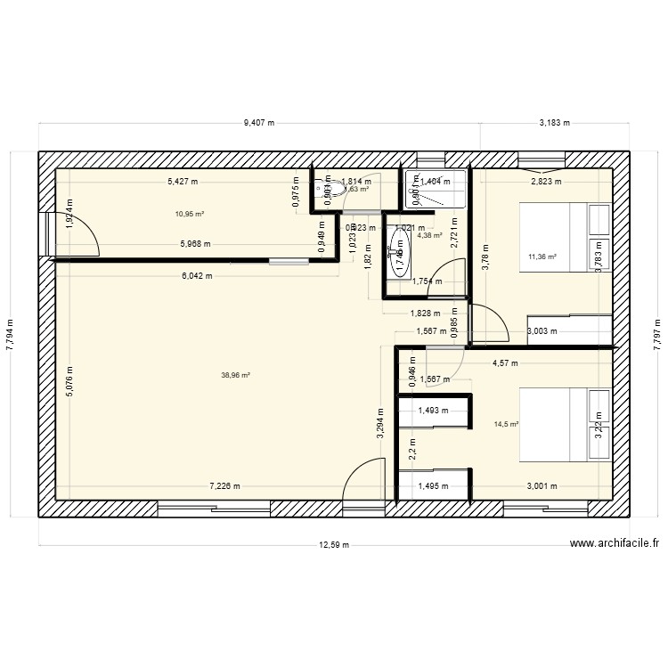 plan 03. Plan de 6 pièces et 82 m2