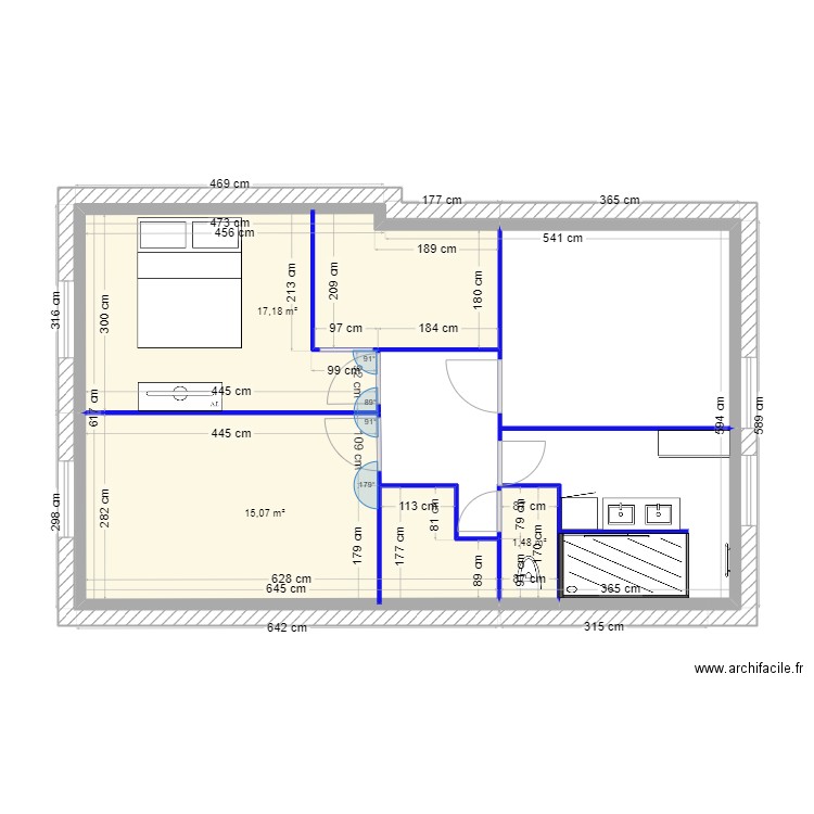 ETAGE NINITTE ET PIERRE 1. Plan de 3 pièces et 34 m2