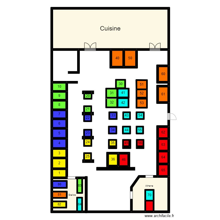 6 serveurs. Plan de 53 pièces et 143 m2