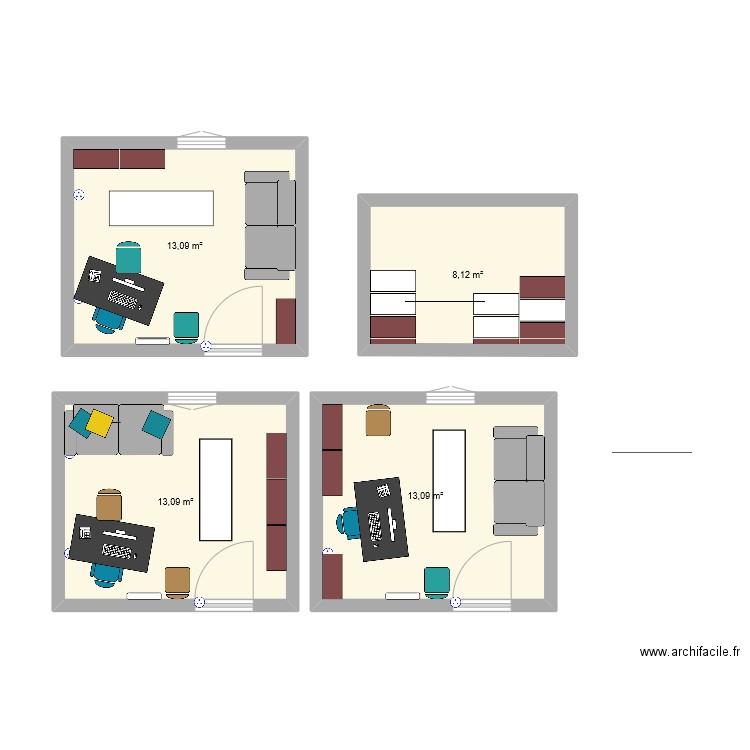 Etage. Plan de 4 pièces et 47 m2