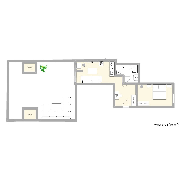 APPART AGDAL 5. Plan de 3 pièces et 41 m2