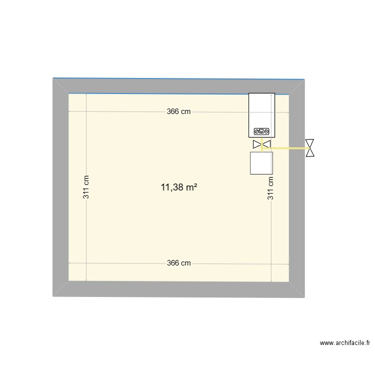 GAZ. Plan de 1 pièce et 11 m2