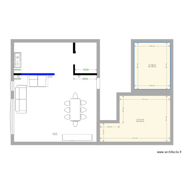 Essai 2D salle à manger - Plan 2 pièces 29 m2 dessiné par Tom740422