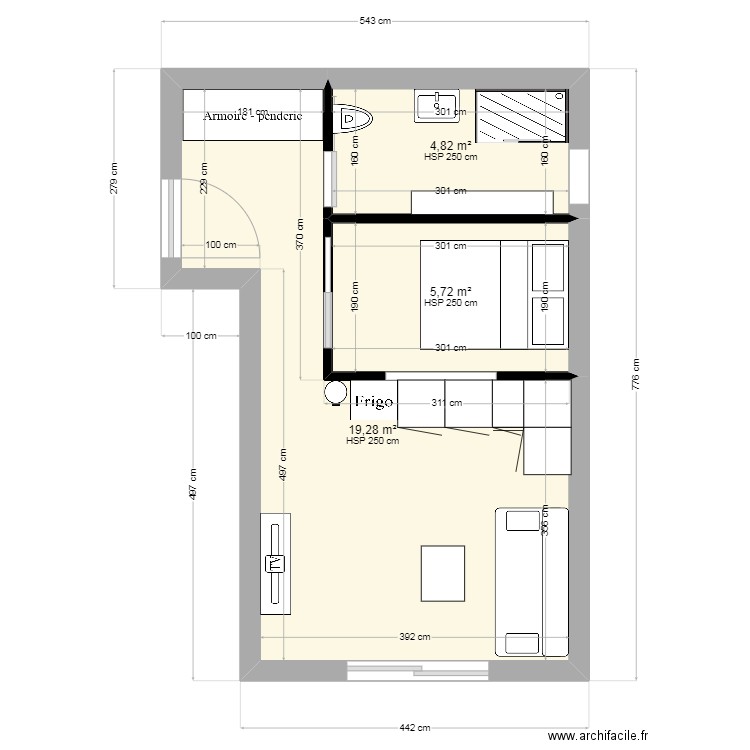 PLAN ASPRETTO 2. Plan de 3 pièces et 30 m2