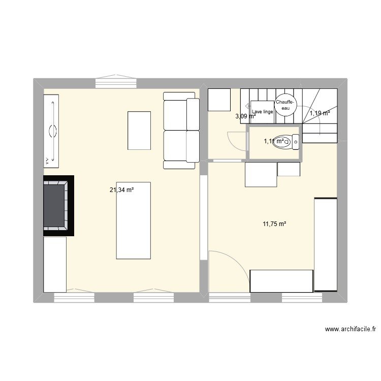 REZ DE CHAUSSEE. Plan de 5 pièces et 38 m2