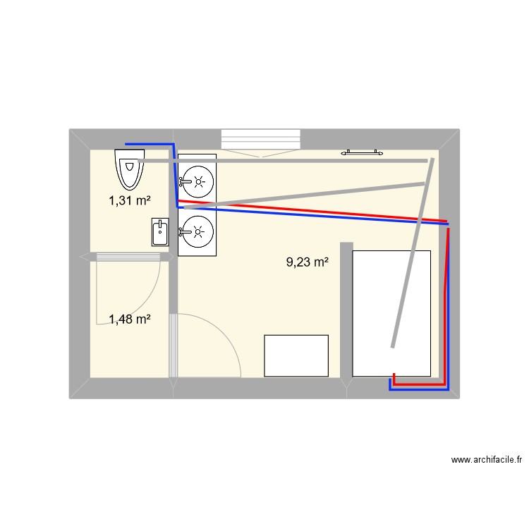 salle de bain . Plan de 3 pièces et 12 m2