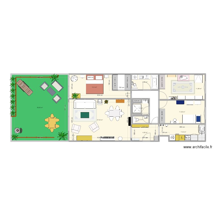 Plan Aguesseau Vmeublée dressing couleurs. Plan de 11 pièces et 122 m2