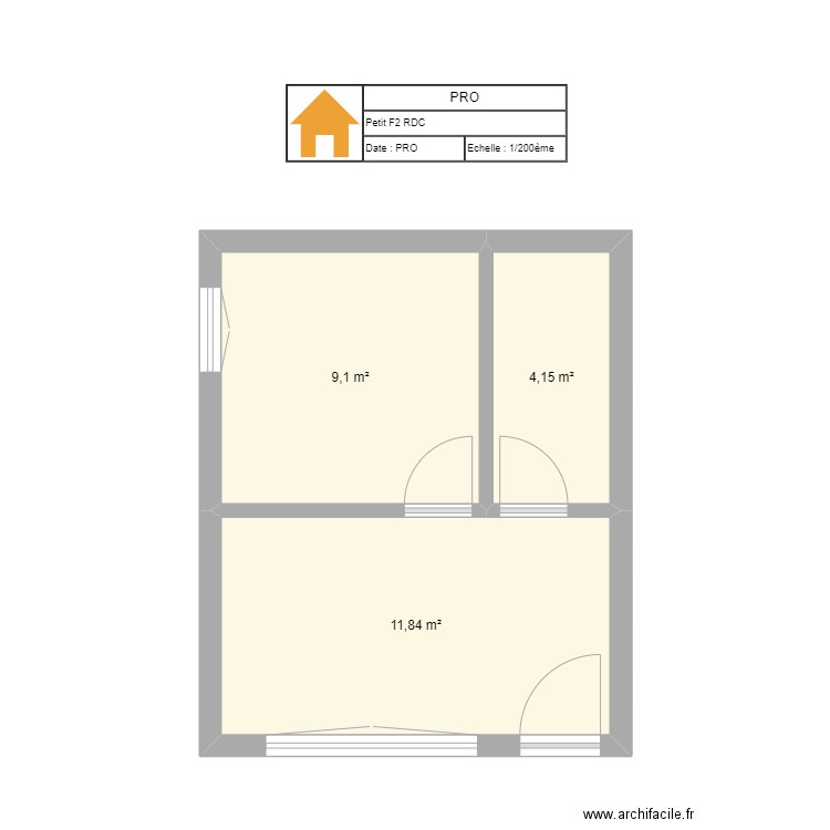 Petit F2 RDC. Plan de 3 pièces et 25 m2