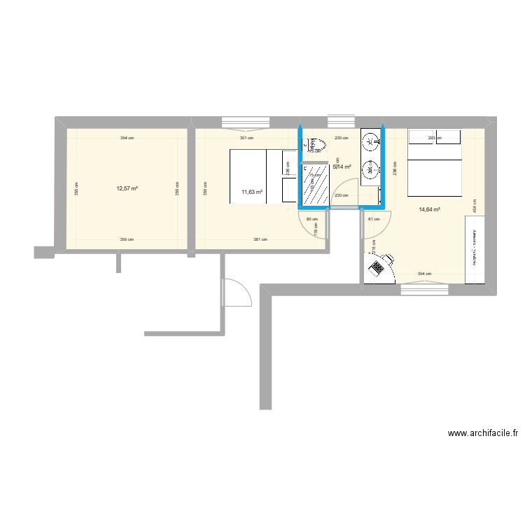 MAISON. Plan de 4 pièces et 44 m2