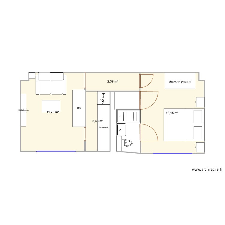 Asnières. Plan de 4 pièces et 30 m2