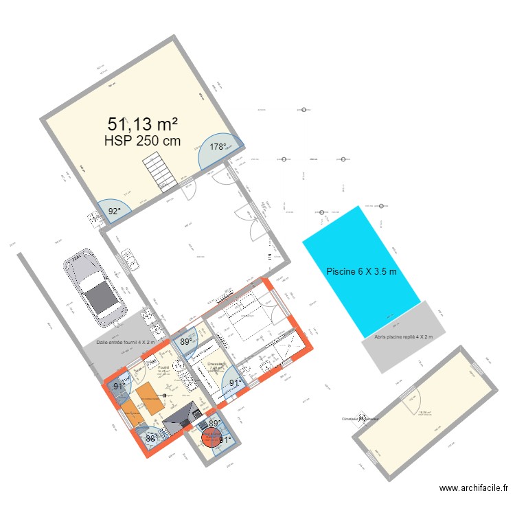 extension projet8 avec plan cadastre. Plan de 5 pièces et 97 m2