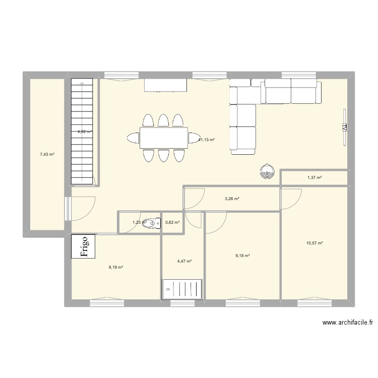 rdc. Plan de 11 pièces et 91 m2