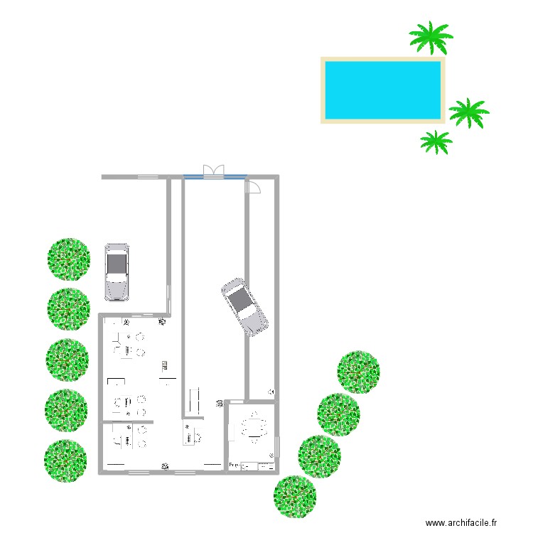 bureau dans jardin. Plan de 2 pièces et 188 m2