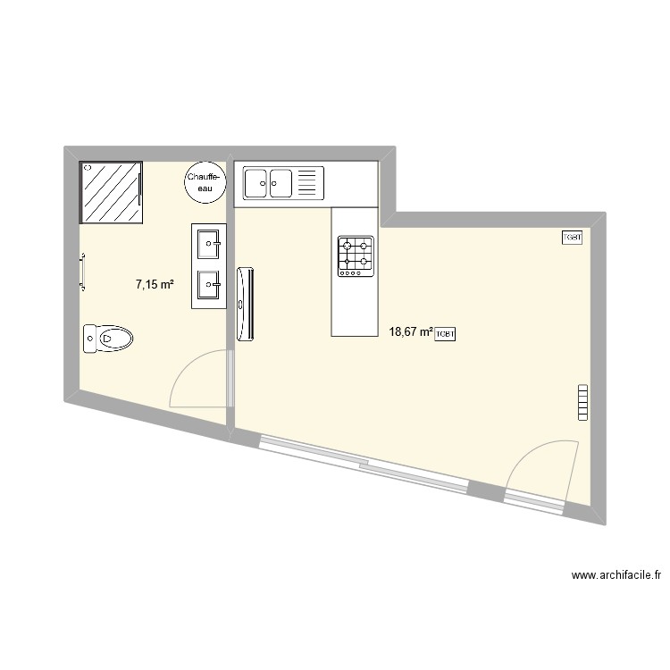 240147. Plan de 2 pièces et 26 m2