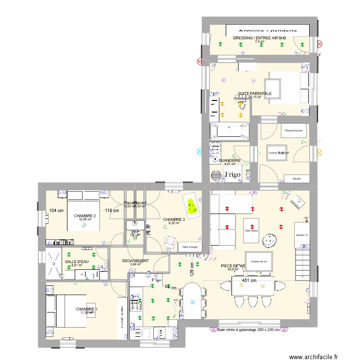 Maison Ecureuils 2024 travaux. Plan de 16 pièces et 131 m2