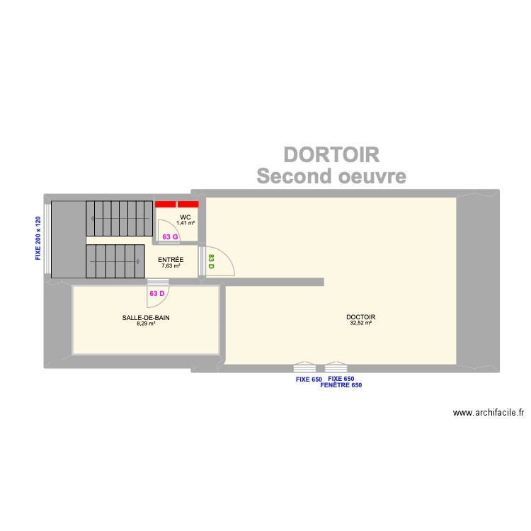 DORTOIR Second oeuvre. Plan de 5 pièces et 50 m2