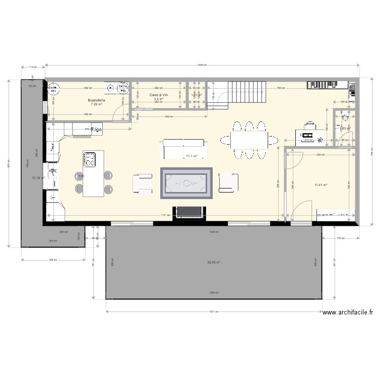 thibault valentine elne rdc escalier droit avec cotations. Plan de 0 pièce et 0 m2