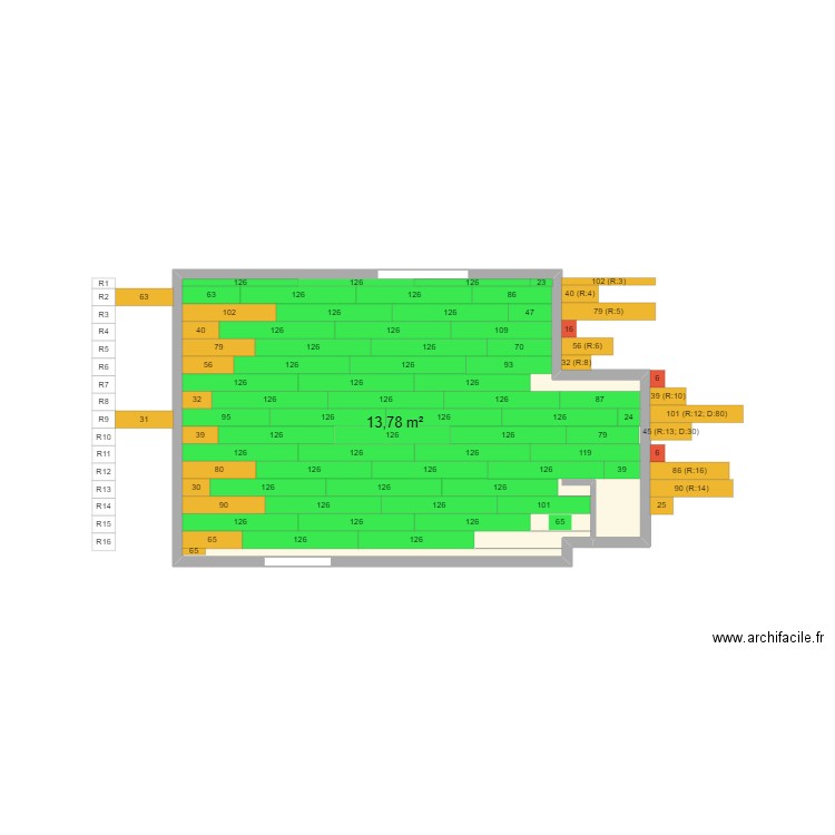 Chambre parentale V3. Plan de 1 pièce et 14 m2