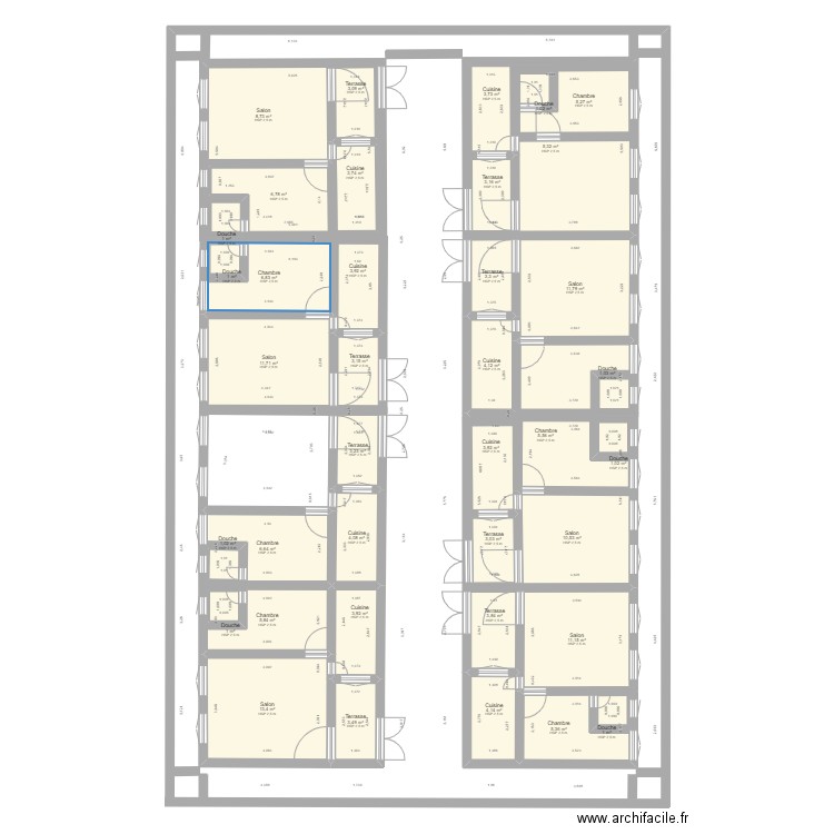 CELIBATORIUM. Plan de 38 pièces et 267 m2