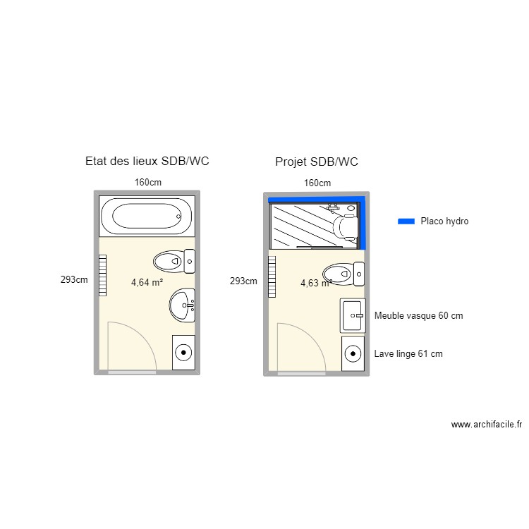 SDB Bodon GH. Plan de 2 pièces et 9 m2