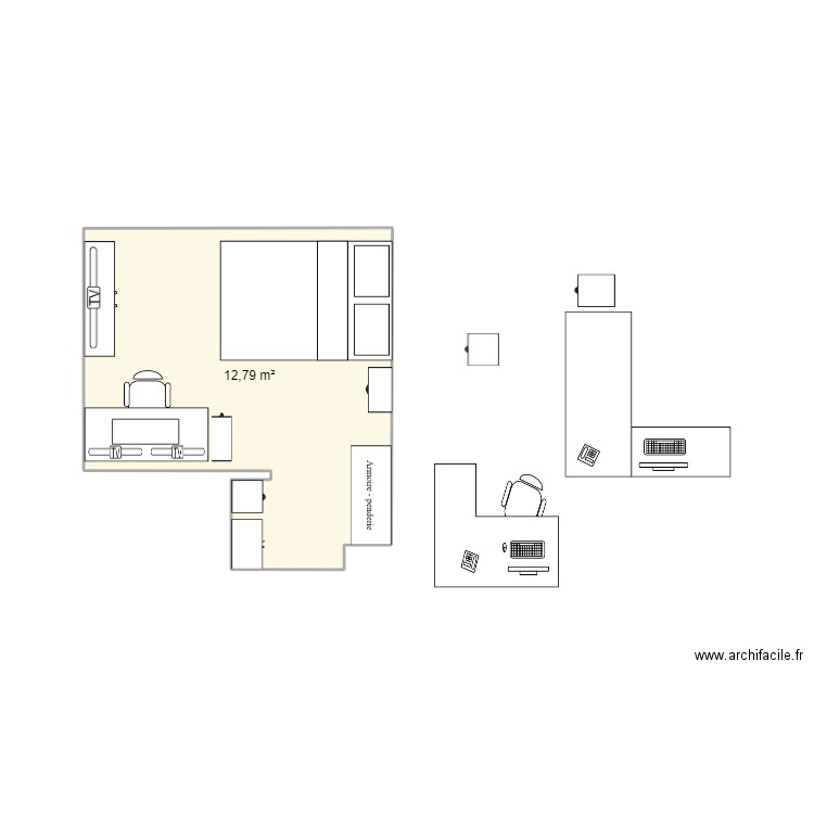 Chambre3. Plan de 1 pièce et 13 m2