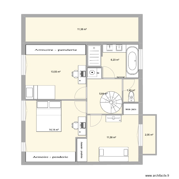 maison lafayette 1er Etage. Plan de 8 pièces et 66 m2