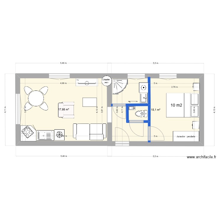 appart 1 + cuisine - 36m². Plan de 0 pièce et 0 m2