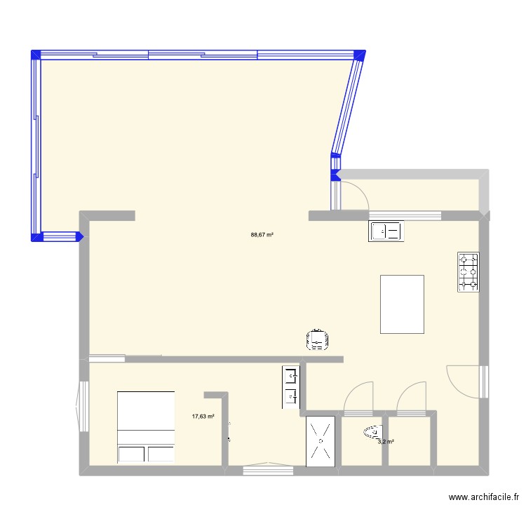 extension maison. Plan de 3 pièces et 109 m2