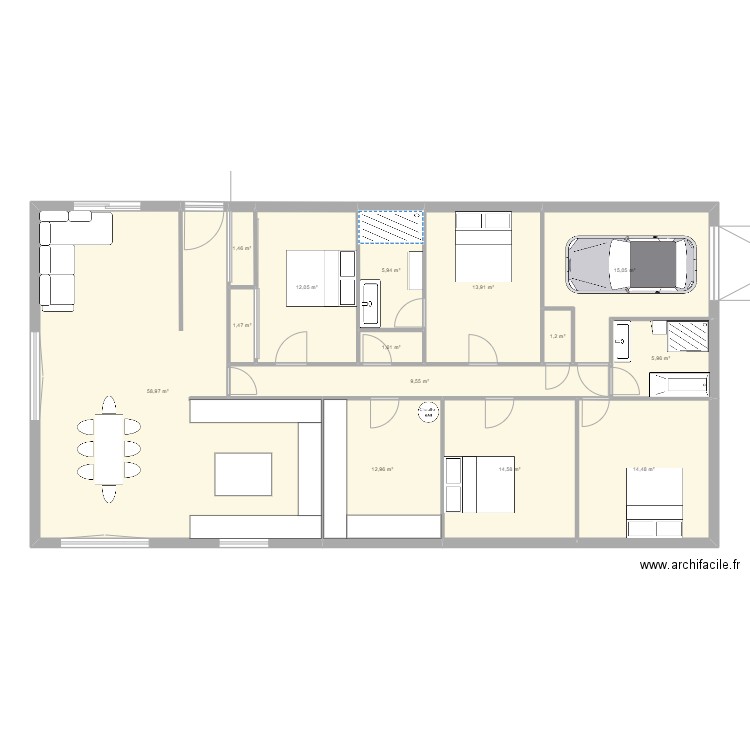 maison2. Plan de 14 pièces et 169 m2