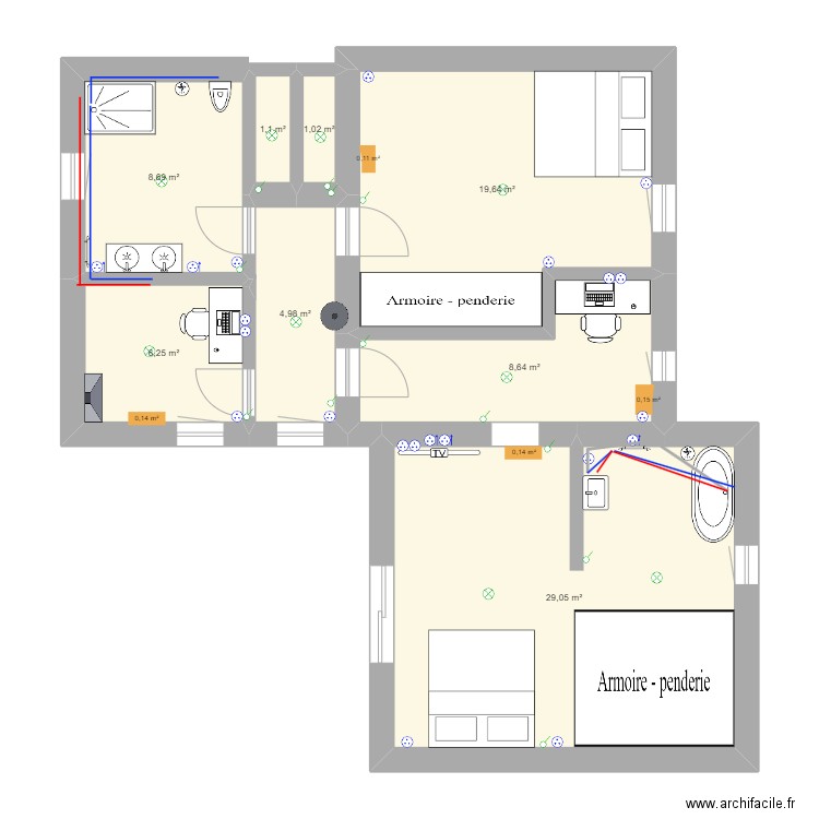 Maison de Beaumes de Venise 1er étage. Plan de 8 pièces et 79 m2