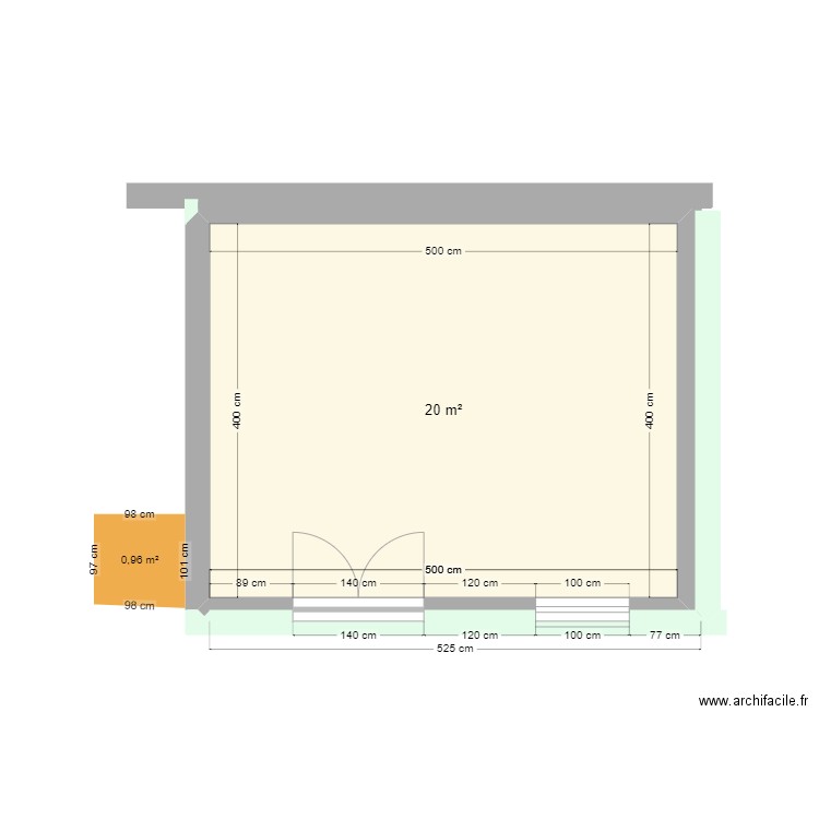 Remise fruitiére RDC. Plan de 1 pièce et 20 m2