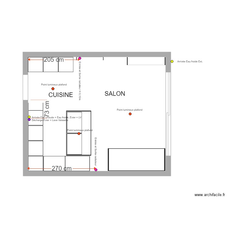 Cuisine et Salon Sanitaires et Chauffage. Plan de 0 pièce et 0 m2