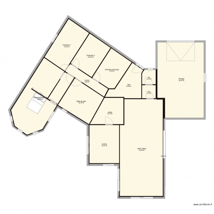 maison hexagone 200m. Plan de 0 pièce et 0 m2