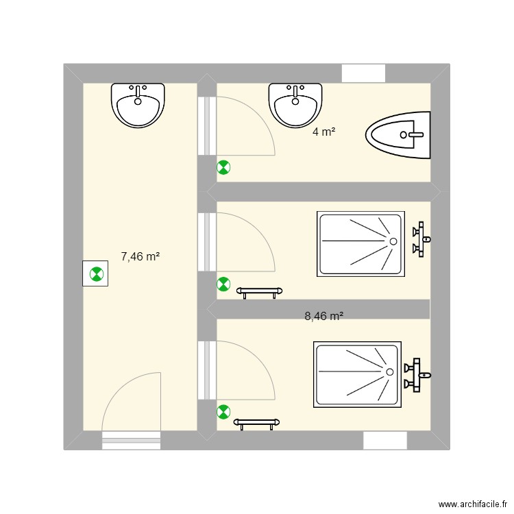 DOUCHE DE MAMAN. Plan de 3 pièces et 20 m2