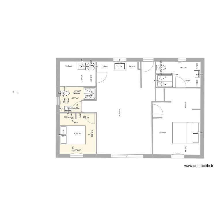 maison 1. Plan de 2 pièces et 13 m2