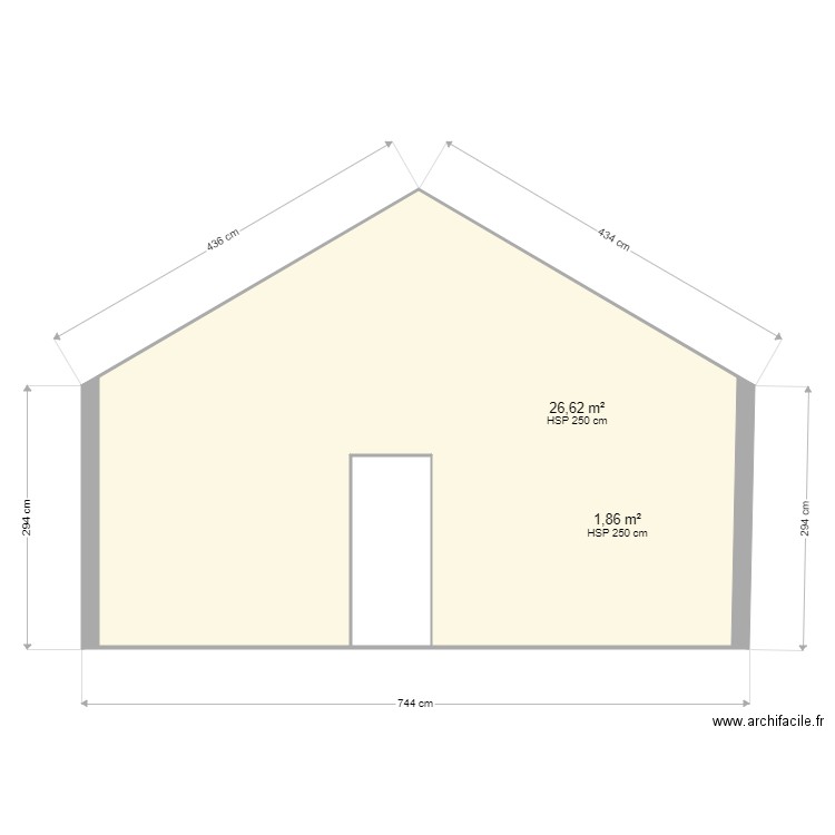 maison coté est porte actuel. Plan de 2 pièces et 28 m2