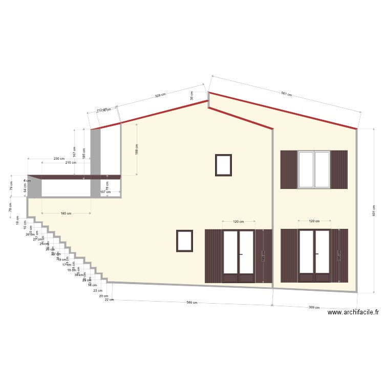 Façade sud est avec porte fenêtre . Plan de 0 pièce et 0 m2