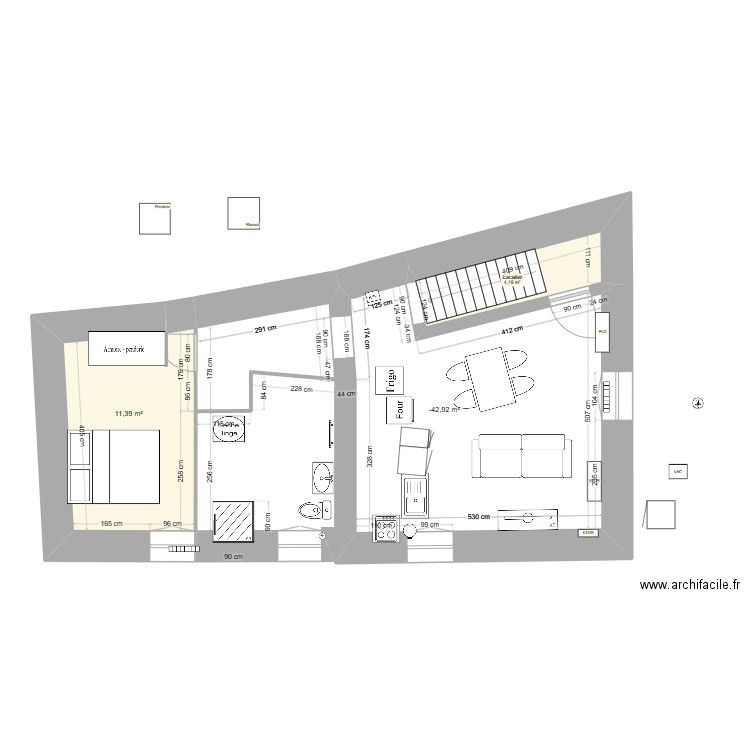 Maison viviers 22. Plan de 3 pièces et 45 m2