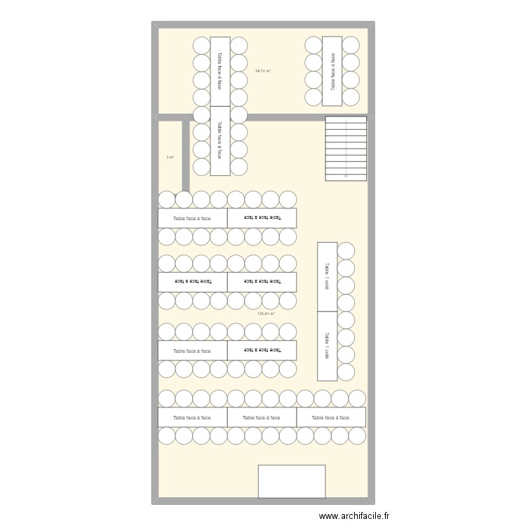 Salle mariage elo. Plan de 3 pièces et 158 m2