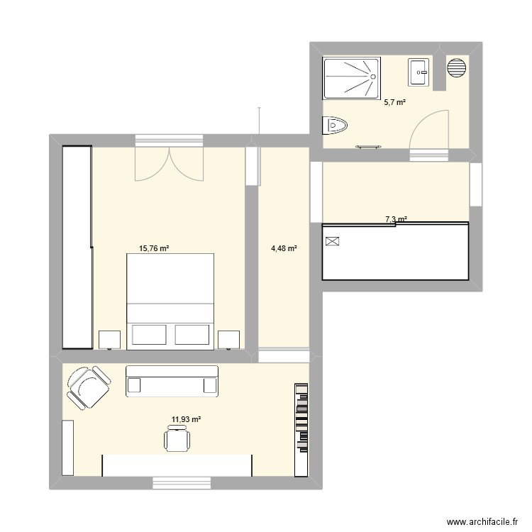 Extension. Plan de 5 pièces et 45 m2