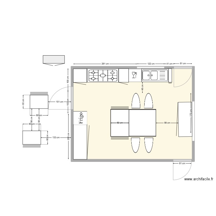 Cuisine2. Plan de 1 pièce et 21 m2